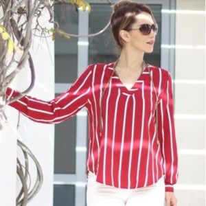 Red stripe long sleeve blouse